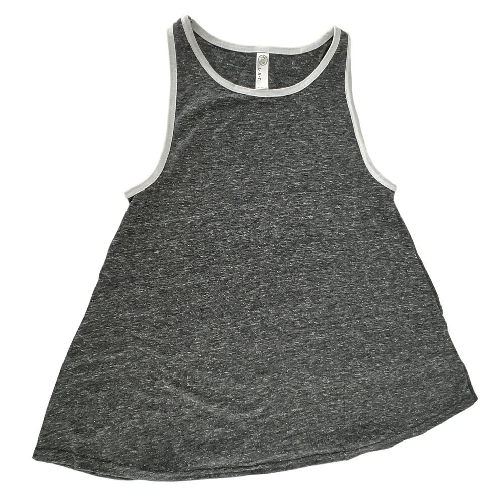 LAT Girls Smoke Melange Racerback Tank Youth Large White Trim